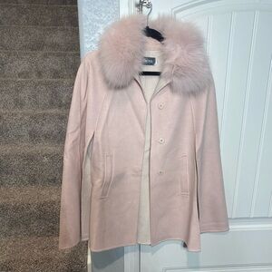 Diomi  cashmere and wool with Fox Fur Trim cape pink